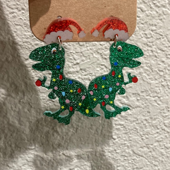 Christmas Dinosaurs Earrings - NEW - Picture 1 of 3